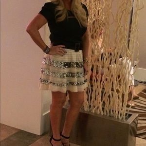 Creme & Sequence Ruffled Skirt